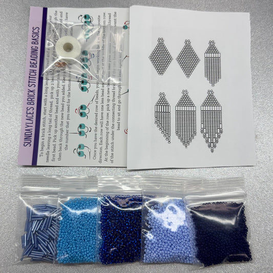 Blue 💙 Themed Dangle Earring Starter Brick Stitch Bead Kit, Promotions Sundaylace Creations & Bling