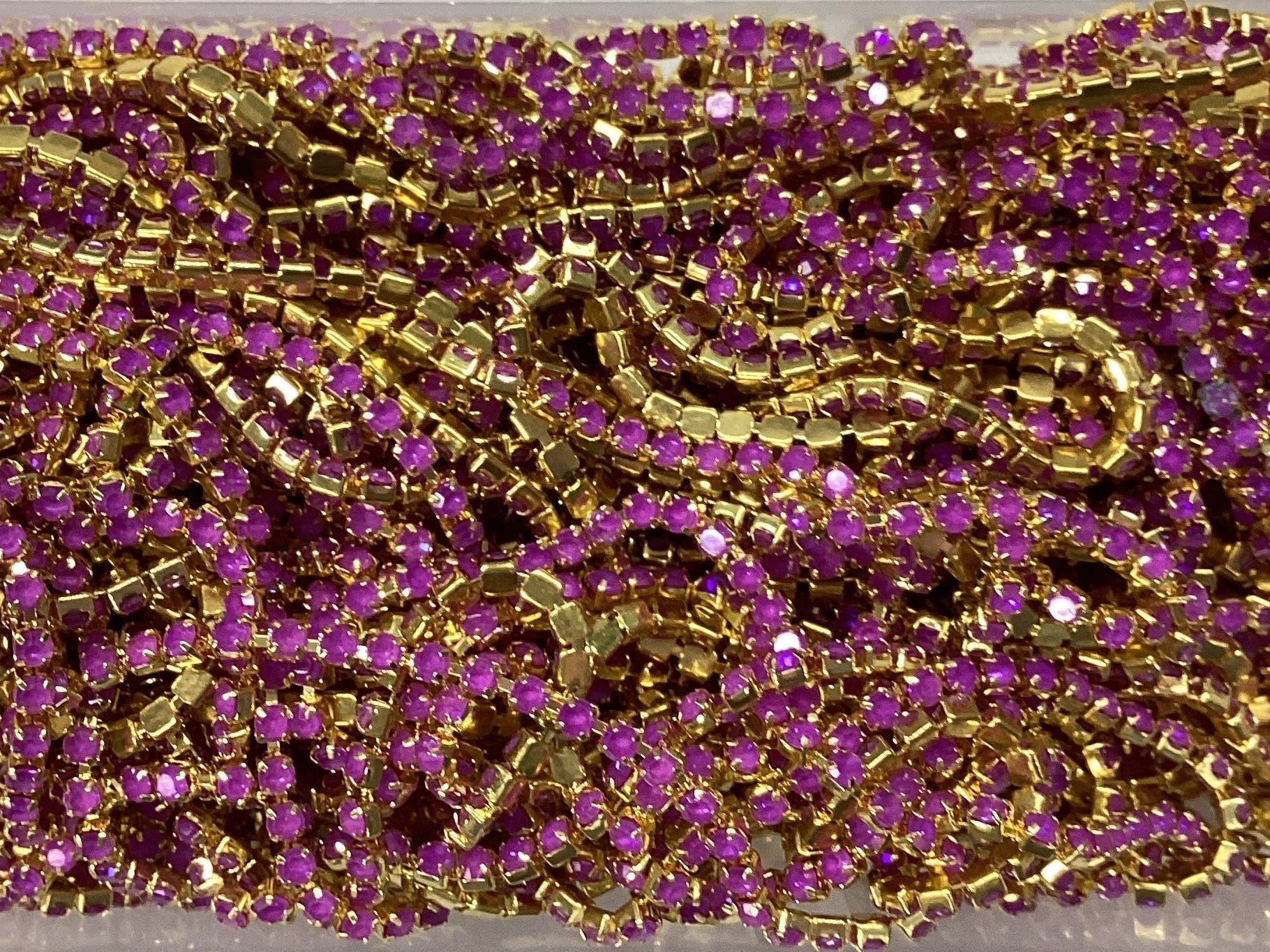 Ss6 AB Orchid Jelly Stone in Lilac Light Purple, Gold Metal Rhinestone Chain (Sold in 36") Metal Rhinestone Chain