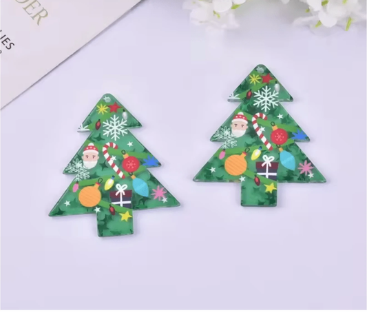 49*42mm Glitter Christmas Tree , Glue on, Resin Gem (Sold In Pair) Resin Gems