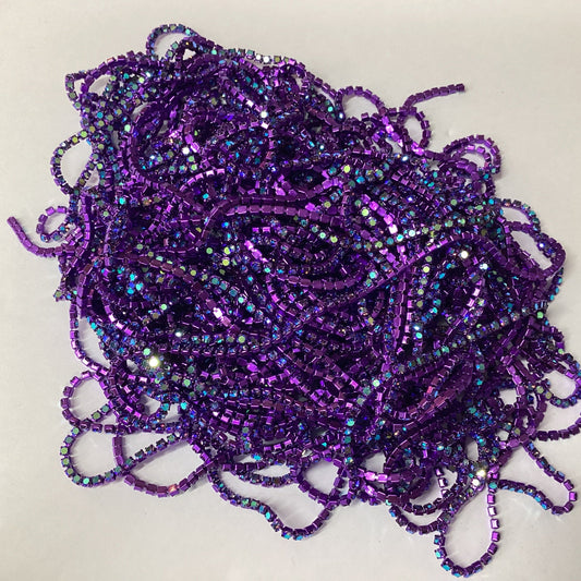 Ss6 AB Stone on Dark Purple Coloured Metal Rhinestone Chain (Sold in 36")