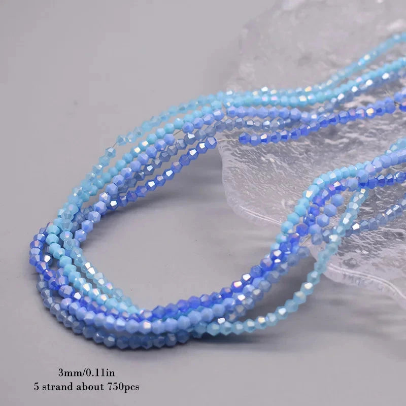 3mm Light & Royal Blue Blue Sky Mix, Bicone Glass Beads (5 Strands) PROMO BUNDLE Bicone/Rondelle