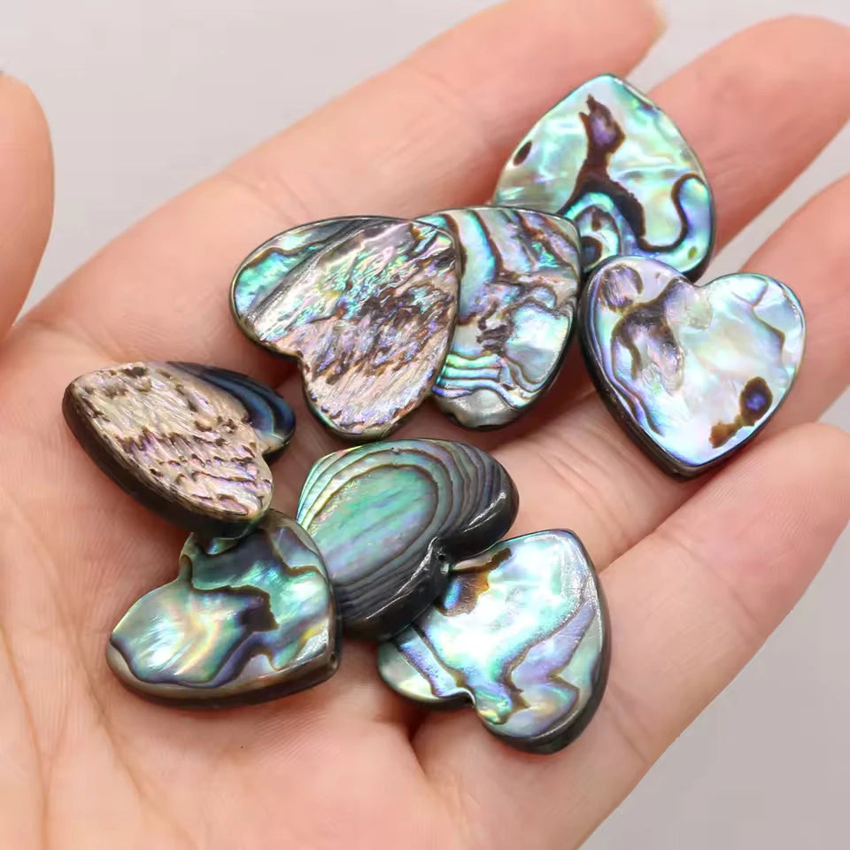 12mm Blue- Green Abalone Shell Heart shaped,  Resin Shell Gem (Sold in Pair) Resin Gems