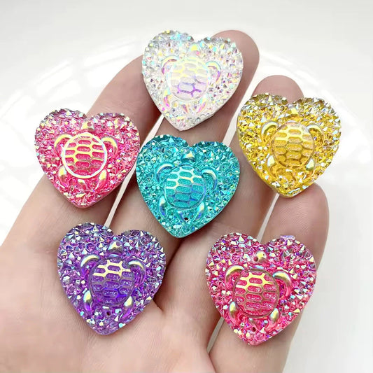 25mm AB Turtle Swimming Heart, Sew on, Resin Gems (Sold in Pair) Resin Gems