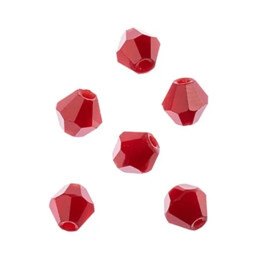 4mm Opaque Red, Crystal Lane Bicone (96pc) 2 x 7inch Strand Bicone Beads