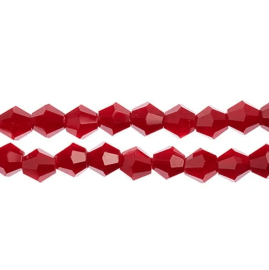 4mm Opaque Red, Crystal Lane Bicone (96pc) 2 x 7inch Strand Bicone Beads