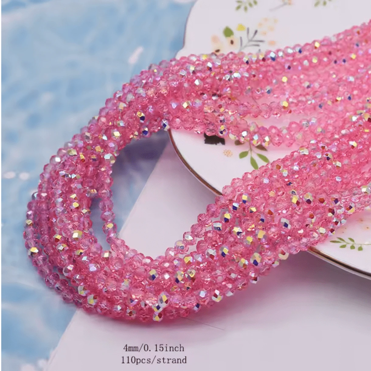 4mm Rose Pink Transparent AB Glass Rondelle Beads *Loose ~4g* Rondelle Beads