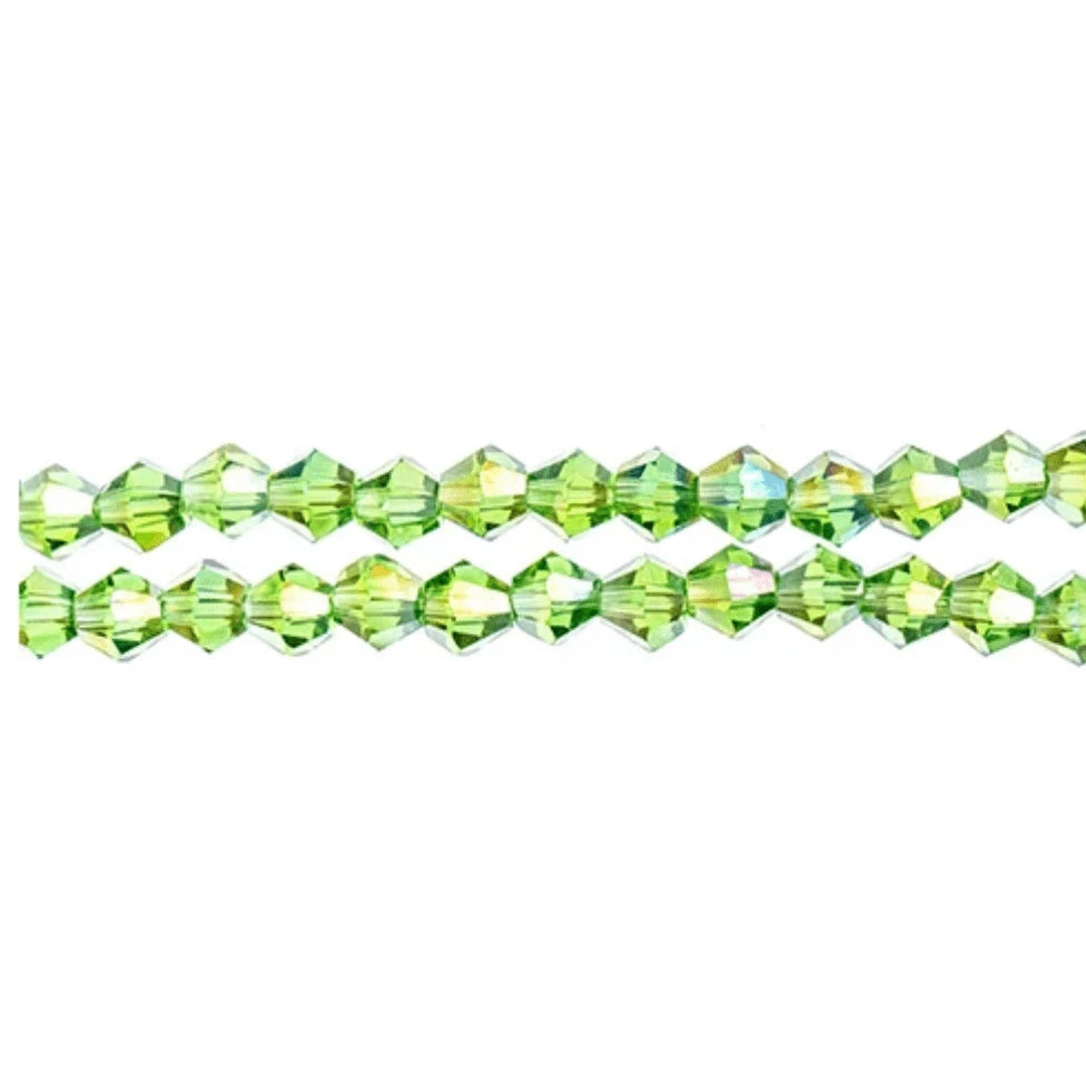 4mm Transparent  Green AB, Crystal Lane Bicone (96pc) 2 x 7inch Strand Bicone Beads