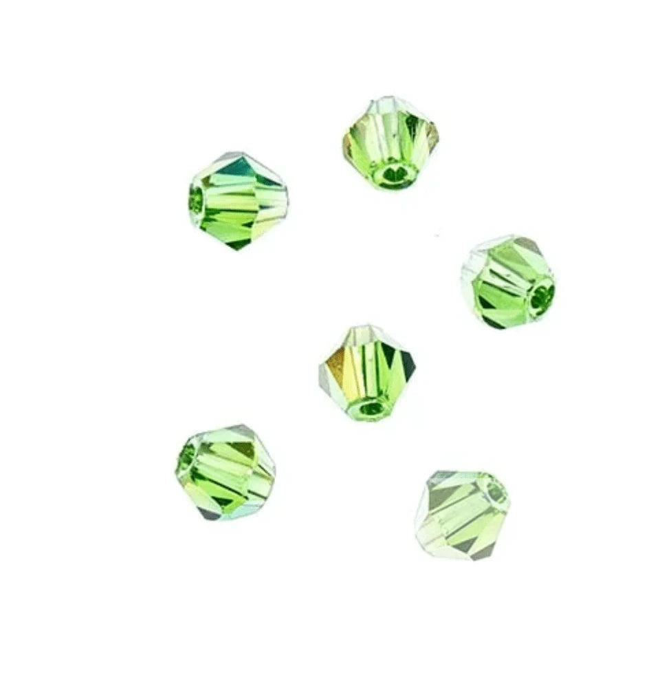 4mm Transparent  Green AB, Crystal Lane Bicone (96pc) 2 x 7inch Strand Bicone Beads