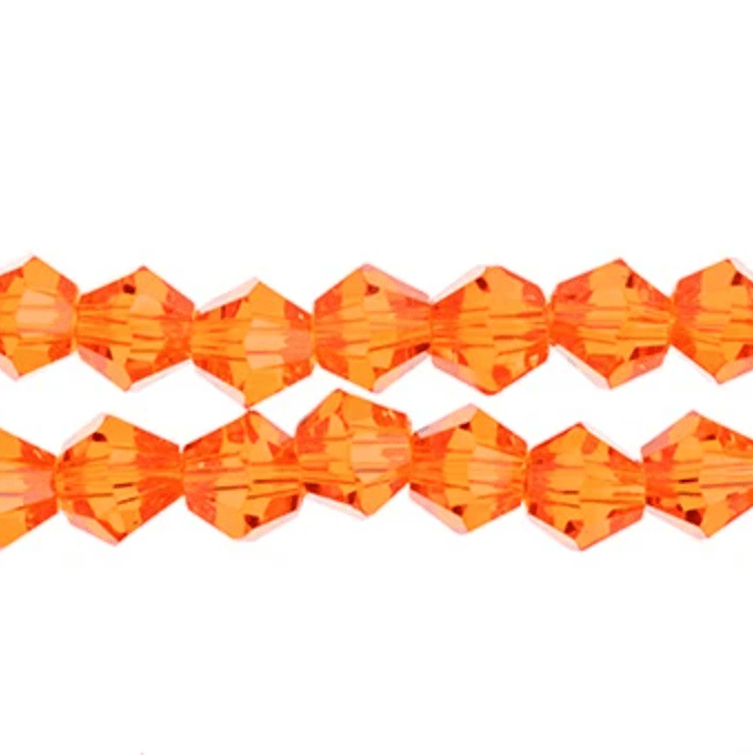 4mm Transparent Orange Crystal Lane Bicone (96pc) 2 x 7inch Strand Bicone Beads