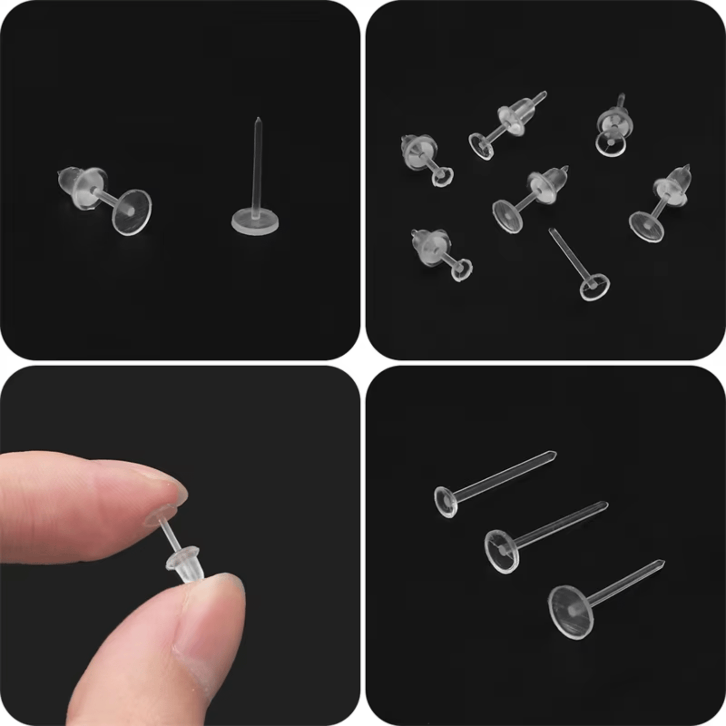 5*12mm Clear Hypoallergenic Plastic Posts,  Earring Findings  (100pcs) Basics