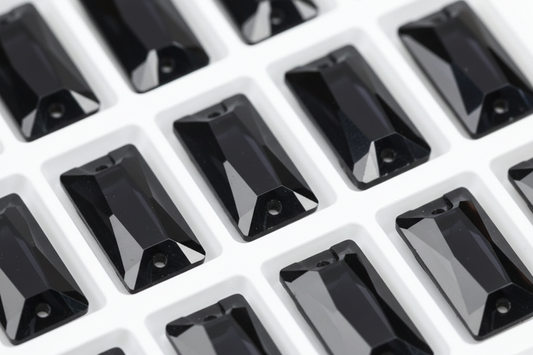 5*10 Black Long Rectangle,  Sew on, Glass Gems (Sold in Pair) Glass Gems