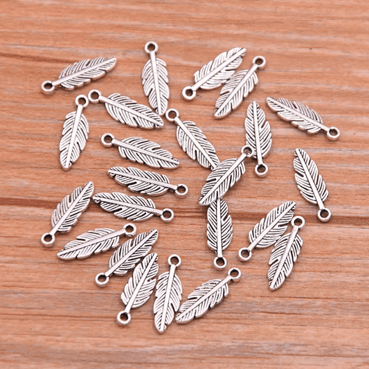 5*15mm Silver Feather Shaped Charm, Connector Earrings Basics (Sold in Pair) Earring Findings