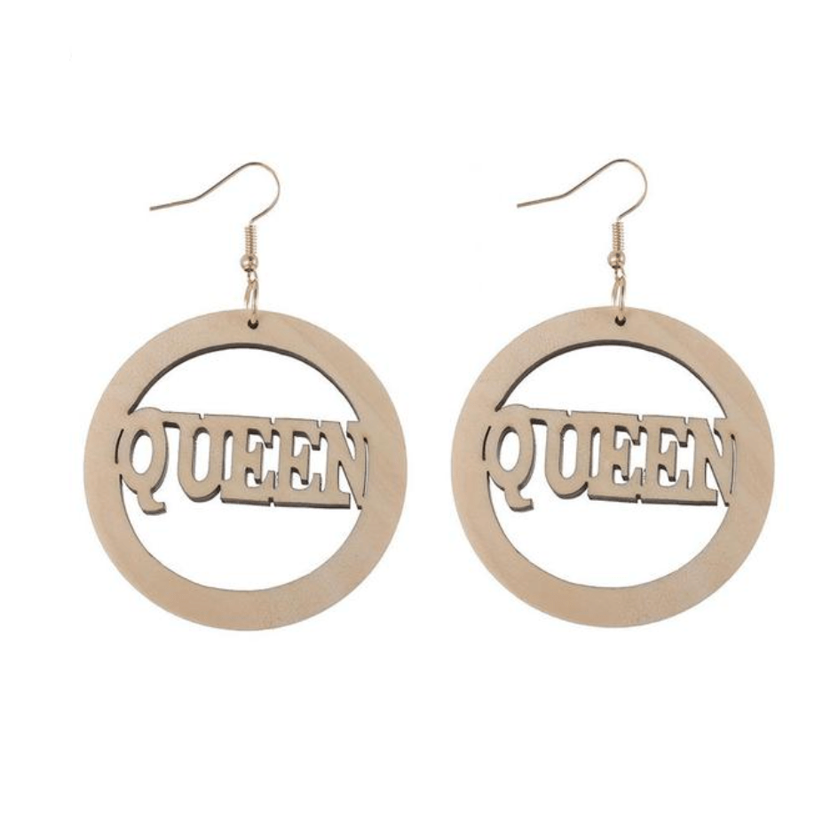 50mm "QUEEN" Natural  Wooden Cut out Earrings Basics Beadwork by Sundaylace Creations