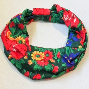 Single Strench Headband "Kokum Scarf" Grandma Cloth in Floral Patterns, Promotional Item Sundaylace Creations & Bling