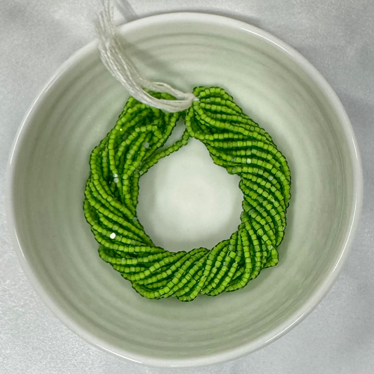 11/0 Charlotte Cut Seed Bead- White Colour Lined Neon Light Green *10g Hank* India Sheen Charlotte Cut Seedbeads