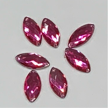 9*18mm Hot Pink Navette Shaped, Sew on, Resin Gems (Sold in Pair)