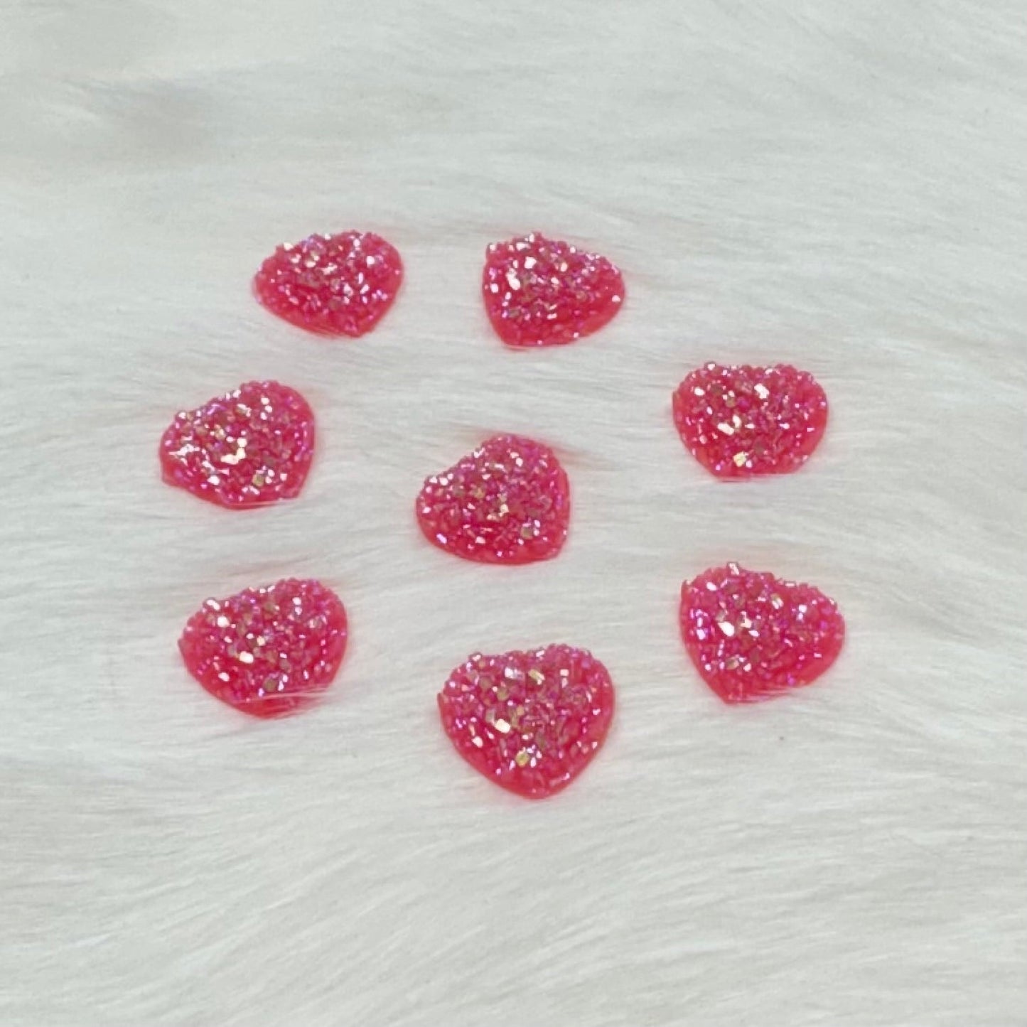 12mm AB Heart Druzy Texture Glue on Resin Gem (Sold in Pair) Resin Gems