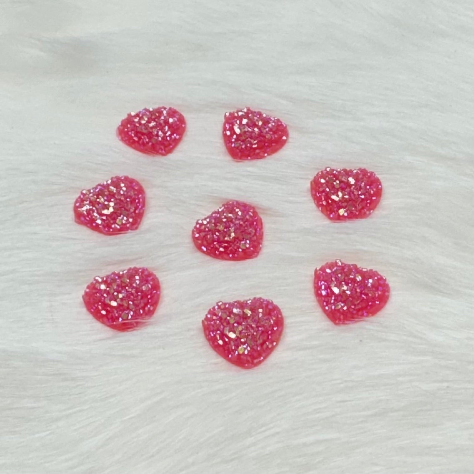 12mm, Pink, AB Heart Druzy Texture Glue on, Resin Gem, (Sold in Pair)