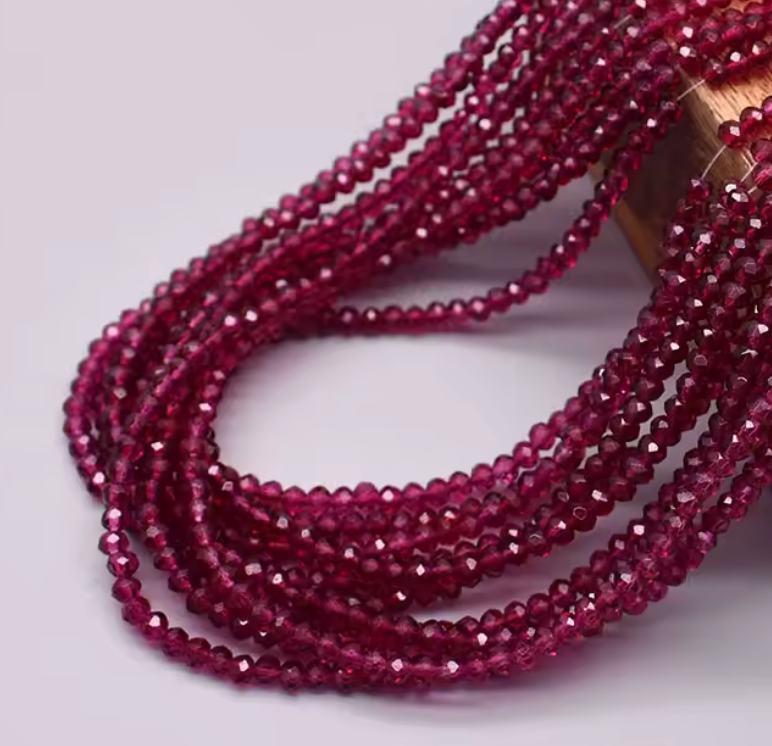 3*4mm Dark Red Transparent Glass Rondelle Beads (~8 Inch Strung) Sundaylace Creations & Bling