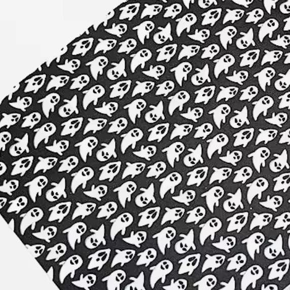 21*29cm White Ghosts On Black Background Sheets, Long Leatherette Sheets Leatherette