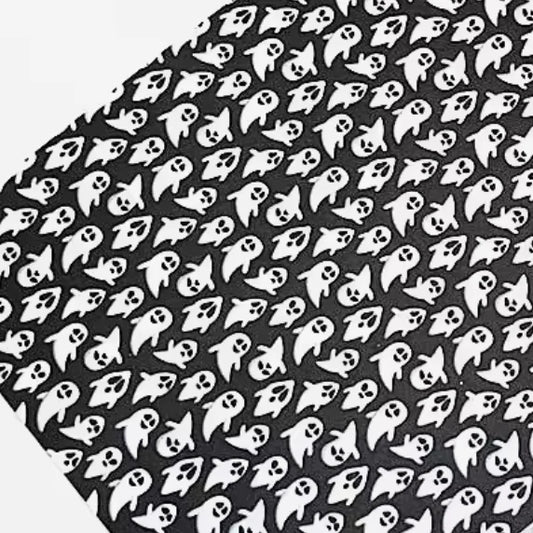 21*29cm White Ghosts On Black Background Sheets, Long Leatherette Sheets Leatherette