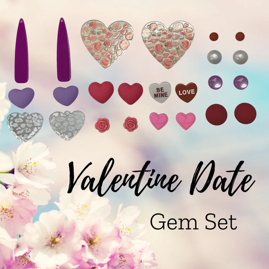 “Valentine Hearts” Purple/Pink 12 Resin Gem Sets, Promotions Sundaylace Creations & Bling