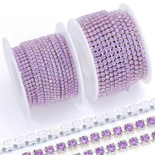 Ss6 Opal Violet Purple Stone on Silver Coloured Metal Rhinestone Chain SS6 Metal Rhinestone Chain