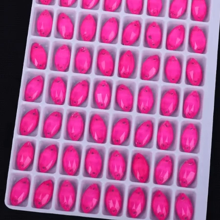 6*12mm Neon Pink Jelly Nanette, Sew on, Fancy Glass Gem (Sold in Pair) Fancy Glass Gems