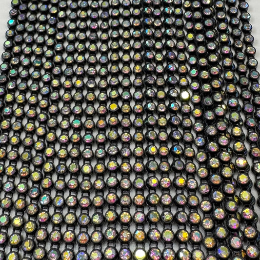 Ss8 AB on Black Plastic Rhinestone Banding, Crystal Lane Brand, Sold by yard Plastic Rhinestone Chain