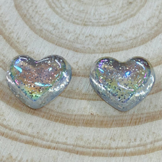 20mm Moonlit Opal Sparkle Heart, Glue on, Resin Gem (Sold in Pairs) Resin Gems