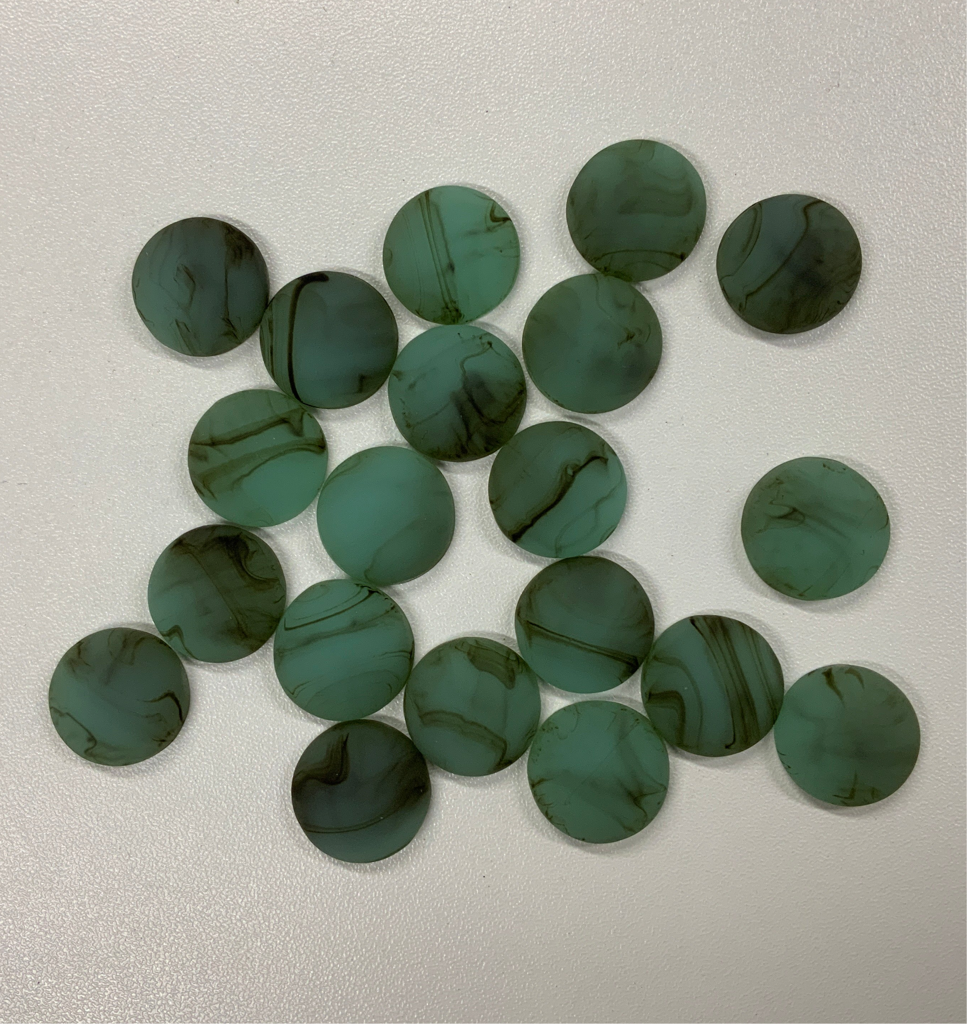 20mm Teal Matte Marbled Round, Glue on, Resin Gems (Sold in Pair) Resin Gems