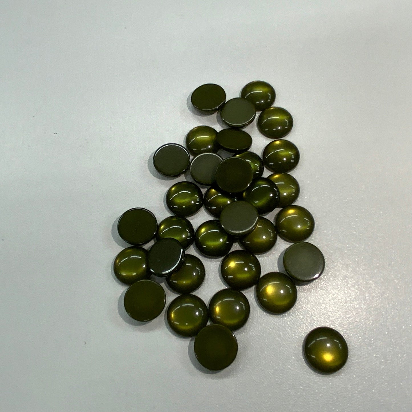 12mm Olive Green "Cat Eye" Reflective Rivoli, Glue on, Resin Gem (Sold in Pair) Resin Gems