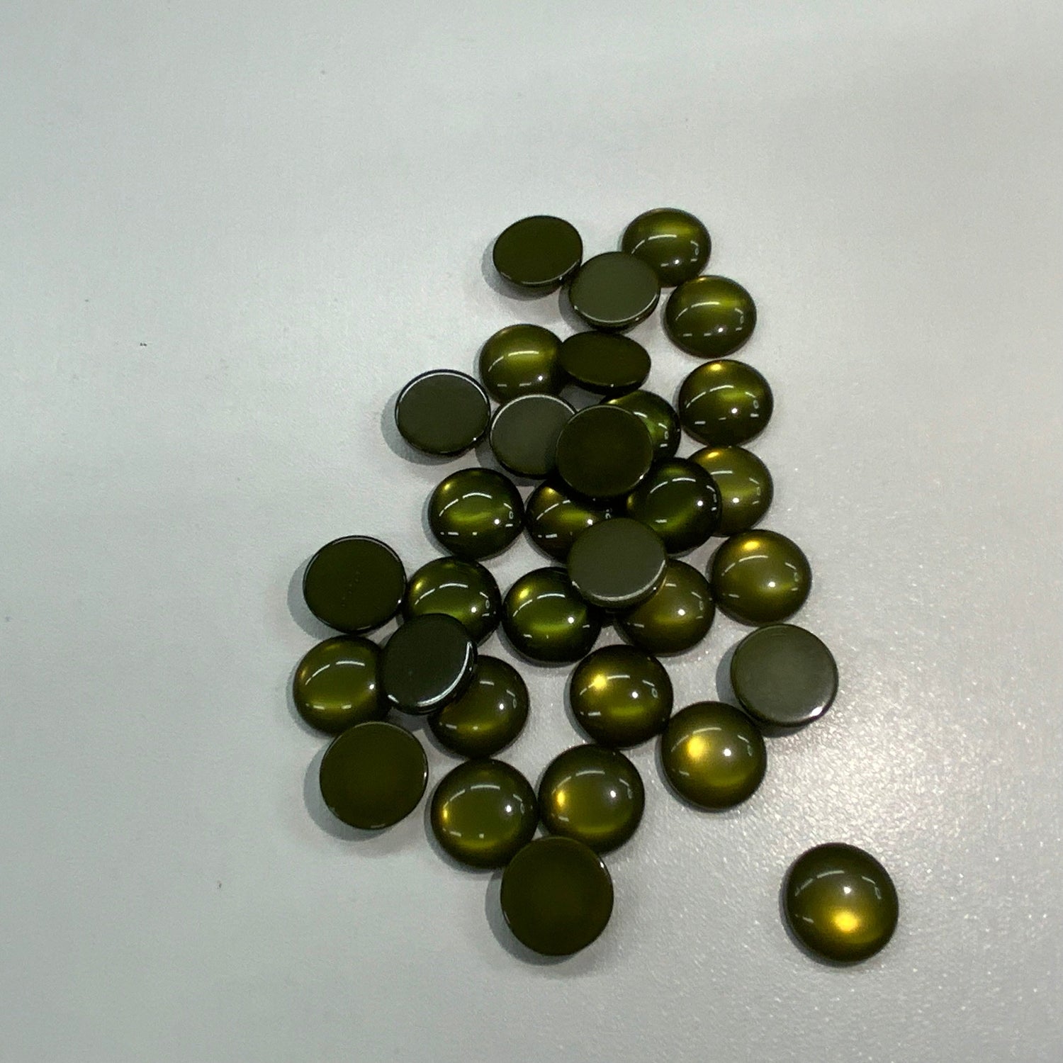 12mm Olive Green "Cat Eye" Reflective Rivoli, Glue on, Resin Gem (Sold in Pair) Resin Gems