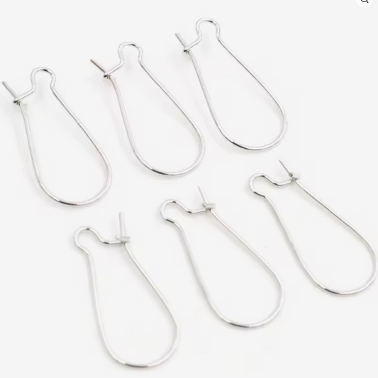 24*11mm Rounded Kidney Earwire Rhodium  Earring Findings 100 pcs, Basics John Beads