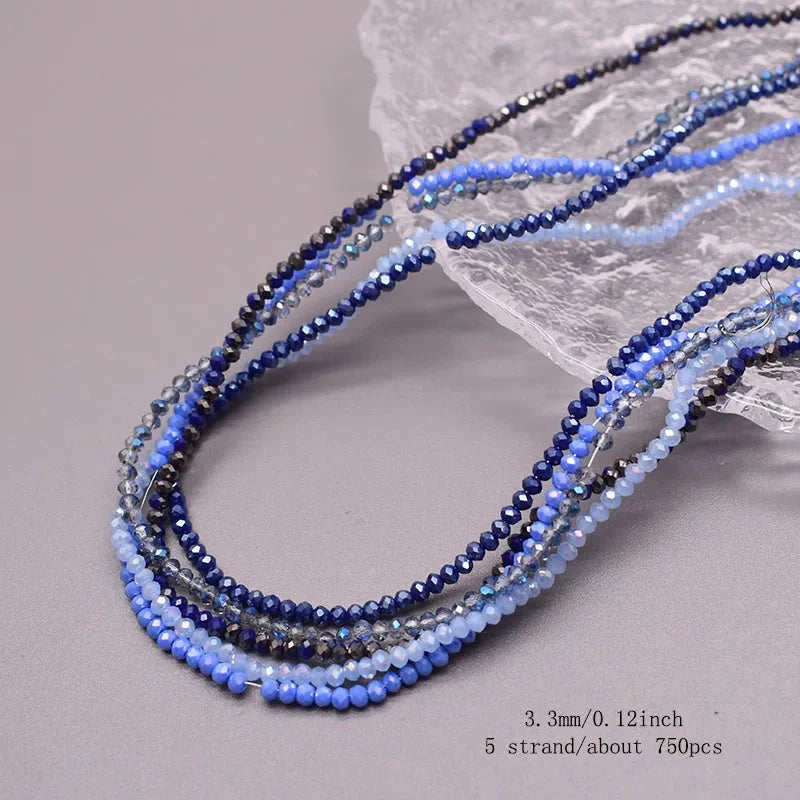 3mm Light & Dark Blue Midnight Mix, Faceted Rondelle Crystal Glass Beads (5 Strands) PROMO BUNDLE Bicone/Rondelle