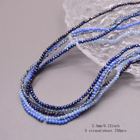 3mm Light & Dark Blue Midnight Mix, Faceted Rondelle Crystal Glass Beads (5 Strands) PROMO BUNDLE Bicone/Rondelle