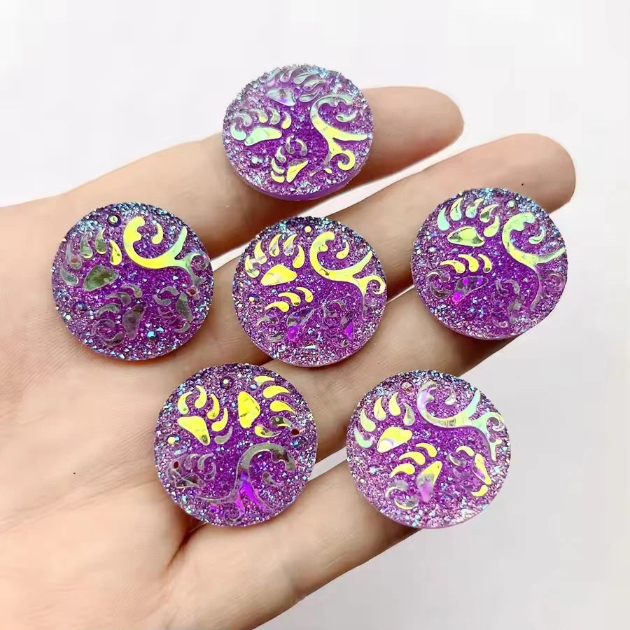 25mm Purple 3 Bear Claws prints design Round, Sew on, Resin Gem (Sold in Pair) Resin Gems