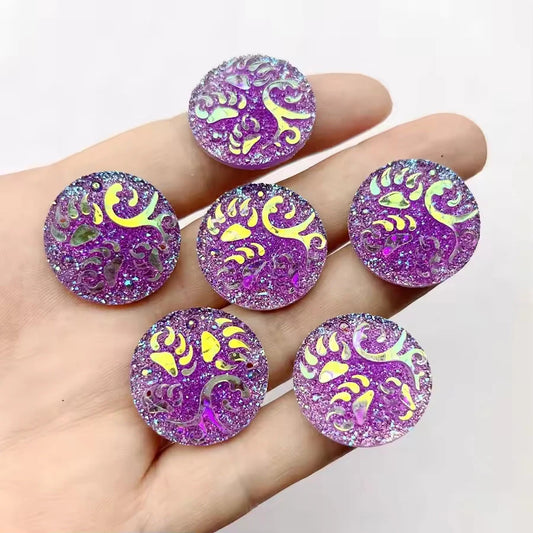 25mm Purple 3 Bear Claws prints design Round, Sew on, Resin Gem (Sold in Pair) Resin Gems