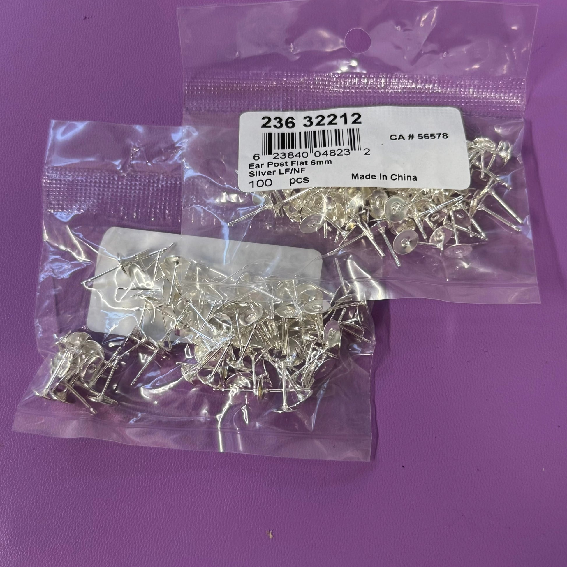 6mm Silver Ear Post - Nickel Color (100pcs) Earring Findings