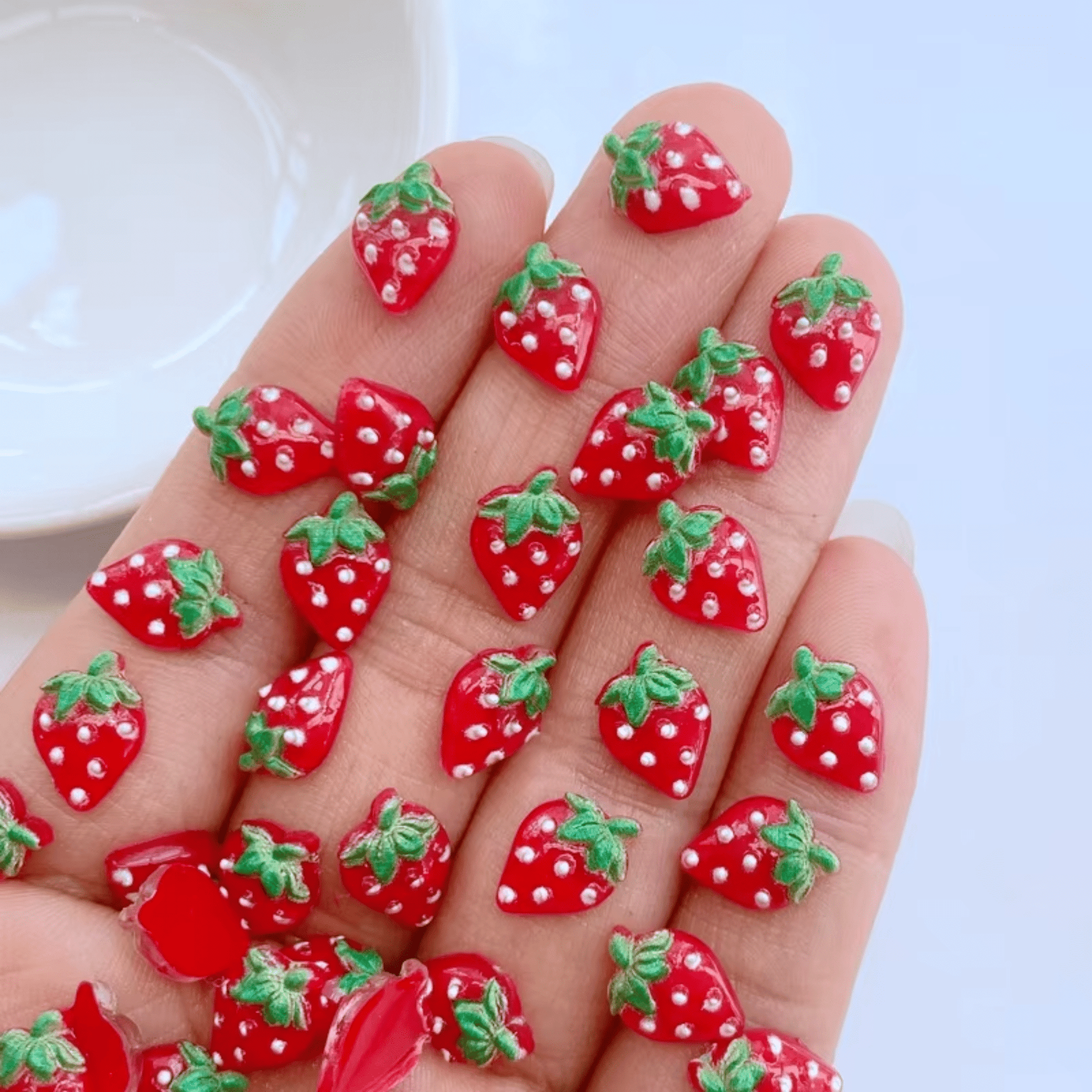 7*11mm Strawberry Mini Nail Gem, Glue on, Resin Gems (Sold in Pair) Earring Findings