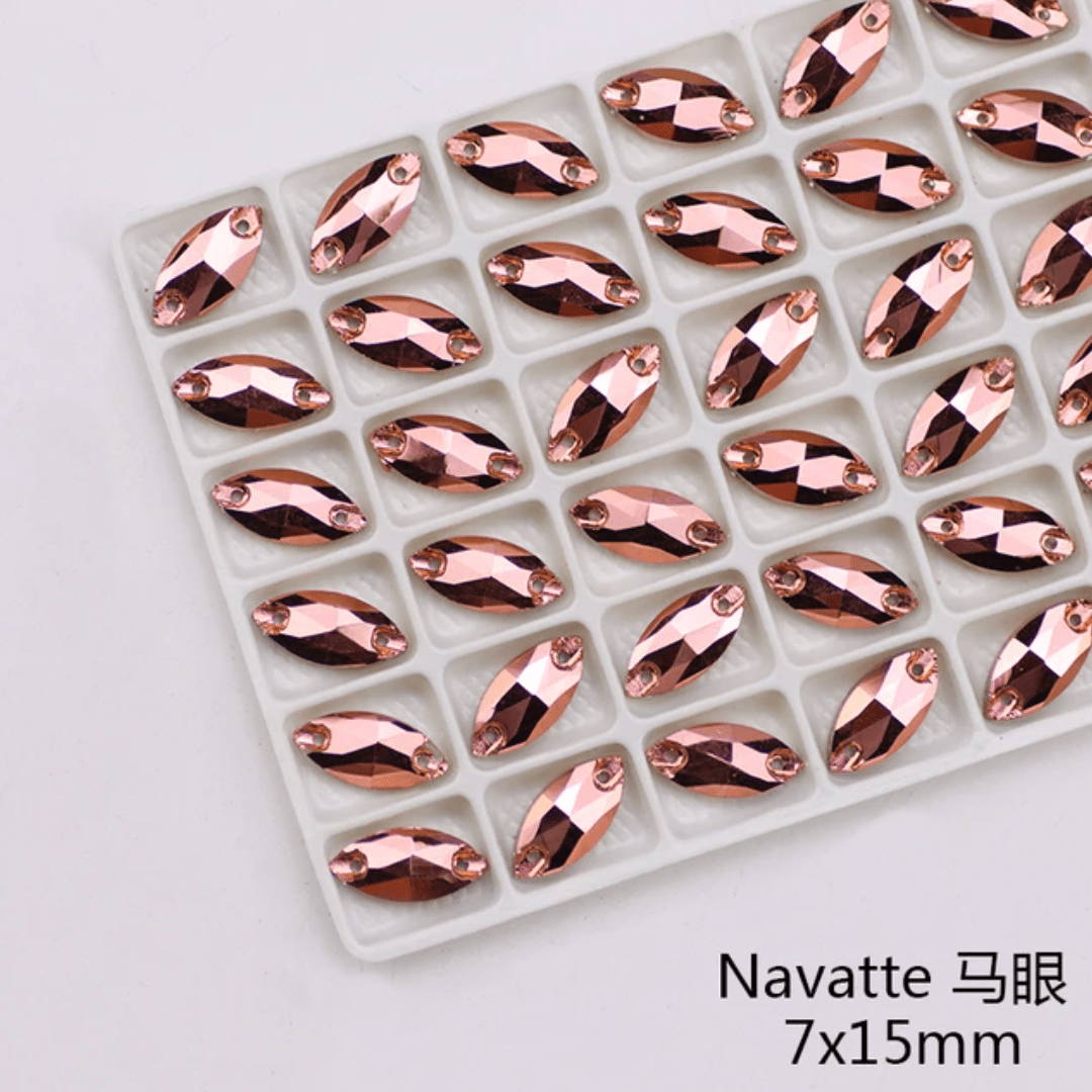 7*12mm Rose Gold *Metallic* Navette, Best Quality Fancy Glass Gem (Sold in Pair) Fancy Glass Gems