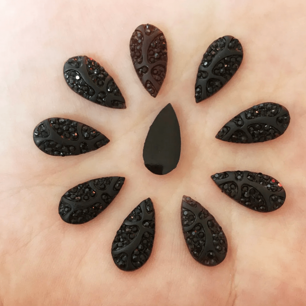 7*15mm Black Animal Print Long Teardrop, Sew on, Glue on Resin Gem (Sold in Pair) Resin Gems