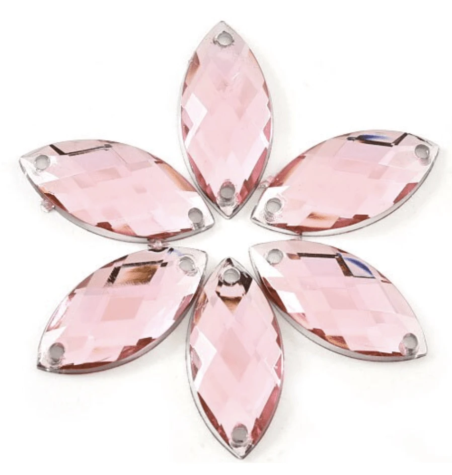 Light Pink 7*15mm Navette, Glue on, Resin Gem (Sold in 12 pcs) Resin Gems