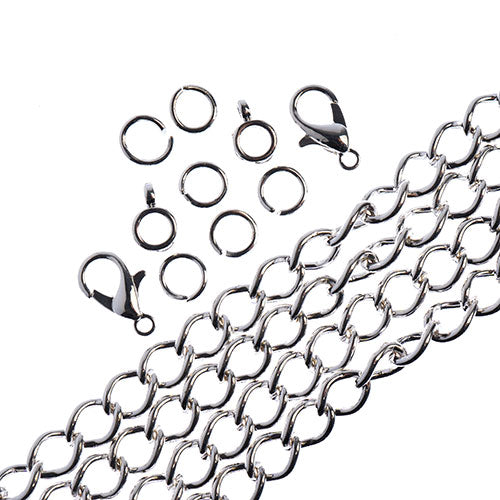 36in Chain And Findings Set, 5mm Curb Chain Includes Clasp/ Jump Rings/ Bails in silver Sundaylace Creations & Bling