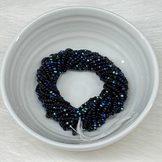 11/0 Charlotte Cut *Premium Seed Bead- Opaque Jet Black Aurore Boreale  (AB) *10g Hank* India Sheen Charlotte Cut Seedbeads