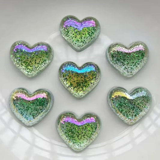 20mm Lime Sparkle Heart, Glue on, Resin Gem (Sold in Pairs) Resin Gems