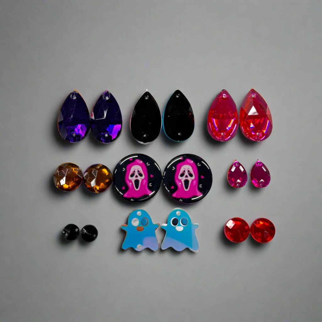 "Pink ghost scream" White Cream (8pairs) Gem Set, Promotions Resin Gems