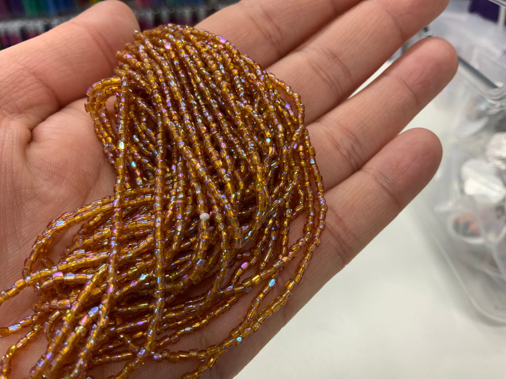 3 Cut 10/0 Beads Transparent Dark Topaz Rainbow AB *Hank Tri-Cut Beads Preciosa