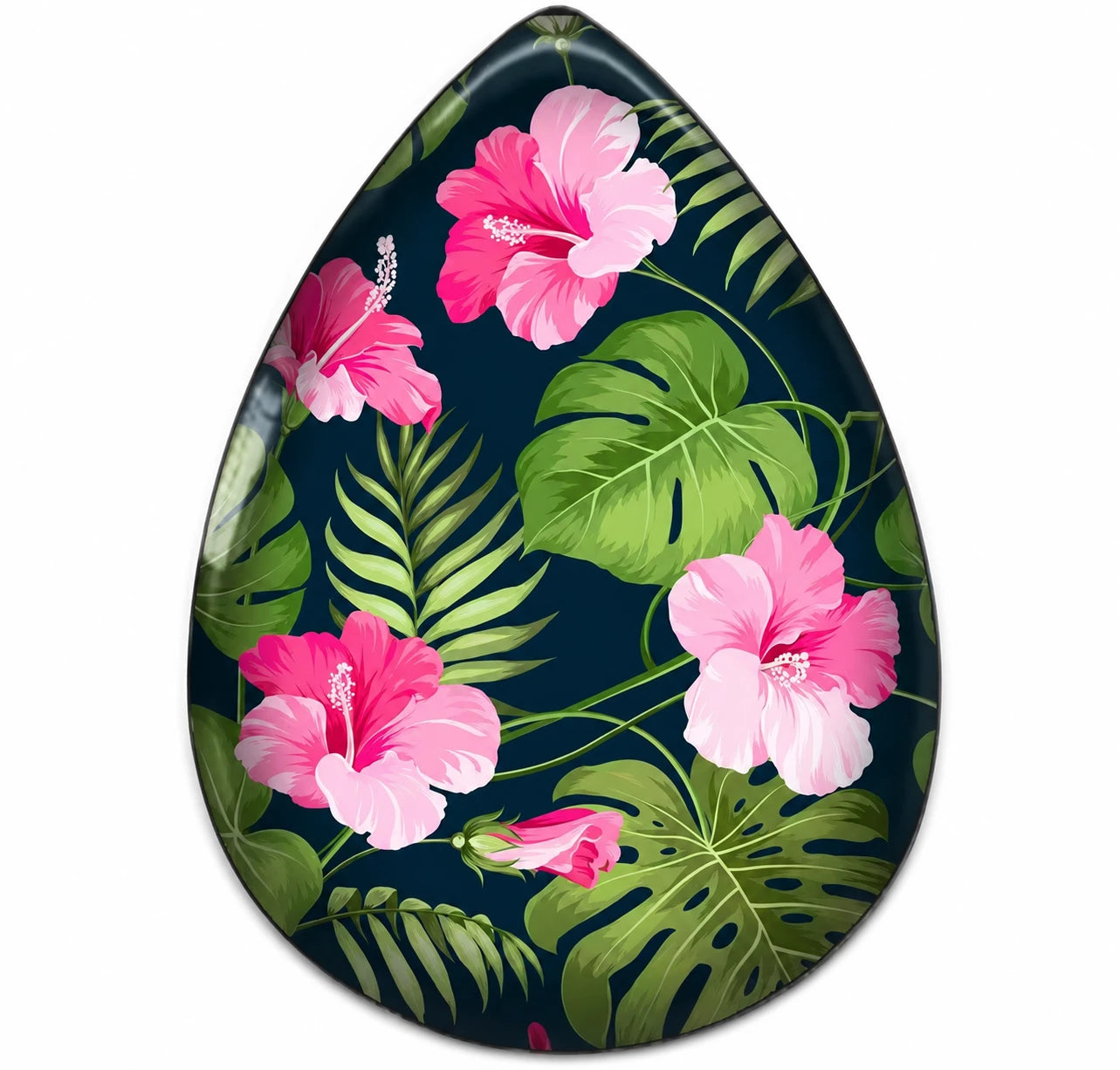 13*18mm Teardrop Pink/Green Floral, Black background (Sold in Pair) Sundaylace Creations & Bling