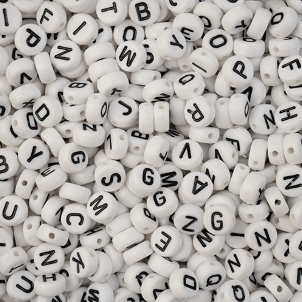 7mm Alphabet (A-Z) White with Black Letter, Round Shape, Craft Beads Discs, Friendship bracelets Beads, 150g Promotions Promotion